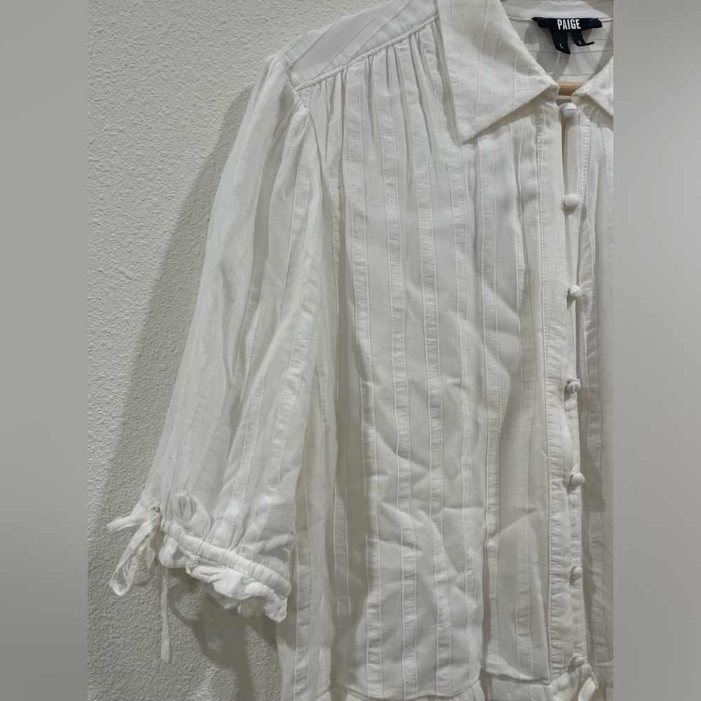 PAIGE White Tiered Button-Up Dress Size Large - Picture 5 of 12